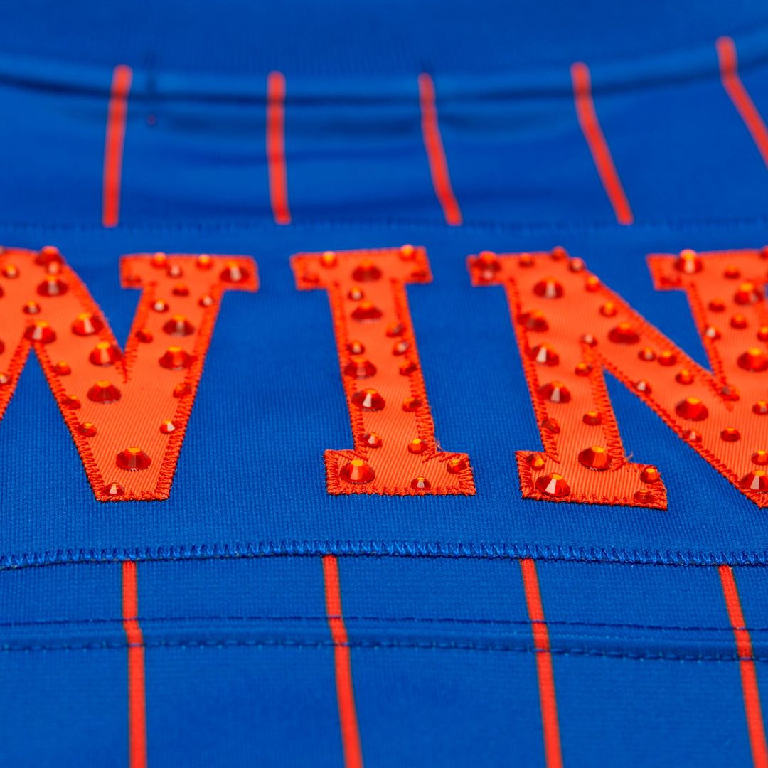 New York Knicks Patrick Ewing Mitchell & Ness x DANNIJO Women's Name & Number Cropped Football Jersey - Blue