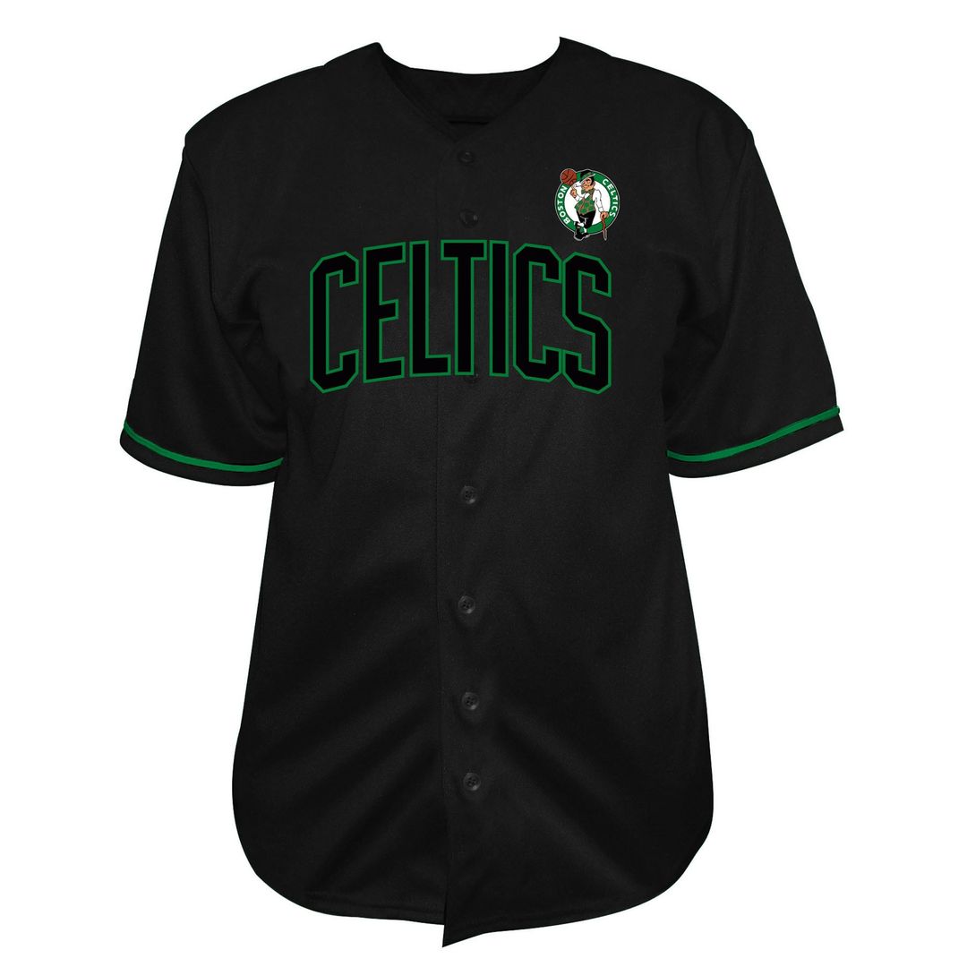 Boston Celtics Fanatics Big & Tall Pop Full - Button Baseball Jersey - Black