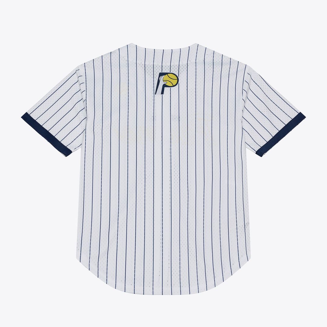 Indiana Pacers Mitchell & Ness Head Coach Pinstripe Mesh Full - Button Baseball Jersey - White