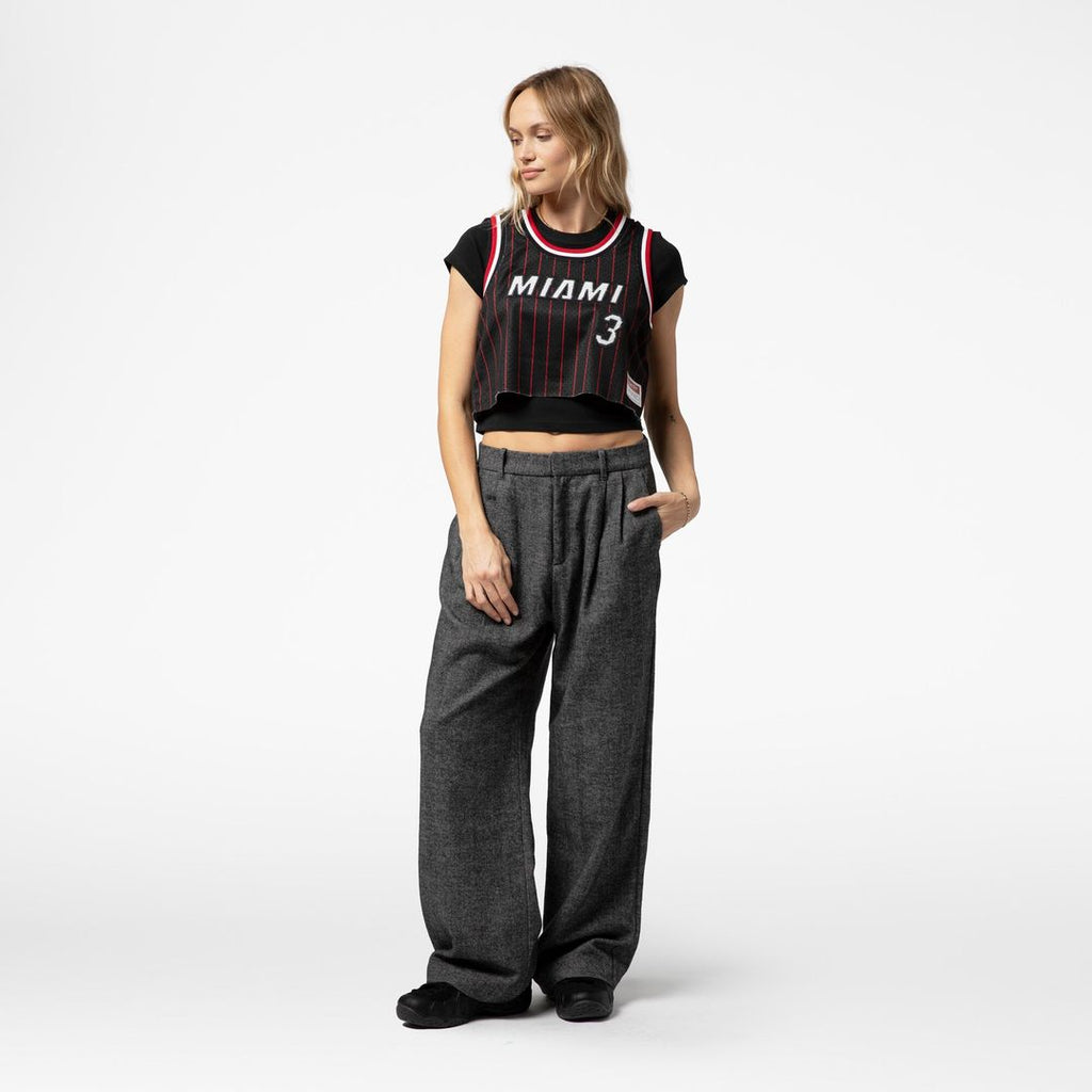 Miami Heat Dwyane Wade Mitchell & Ness x DANNIJO Women's Fashion Cropped Basketball Jersey - Black