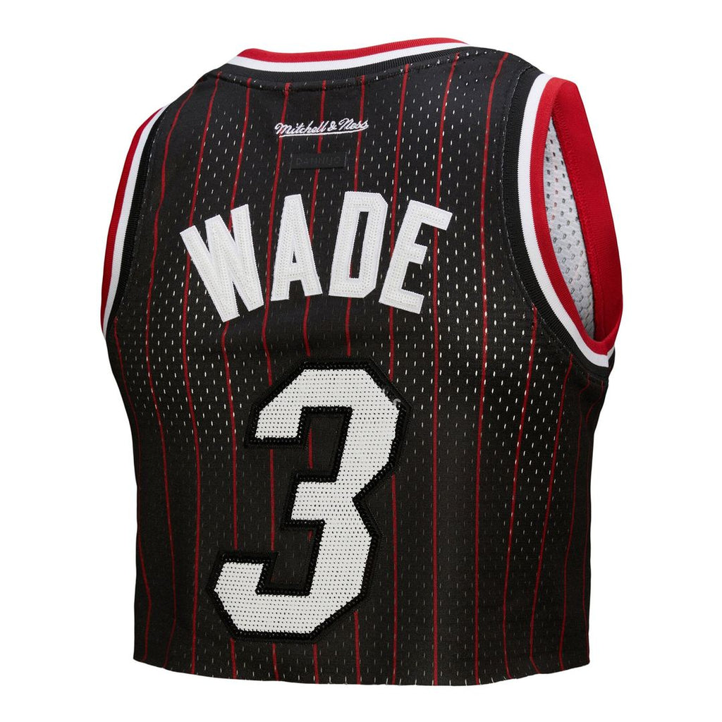 Miami Heat Dwyane Wade Mitchell & Ness x DANNIJO Women's Fashion Cropped Basketball Jersey - Black