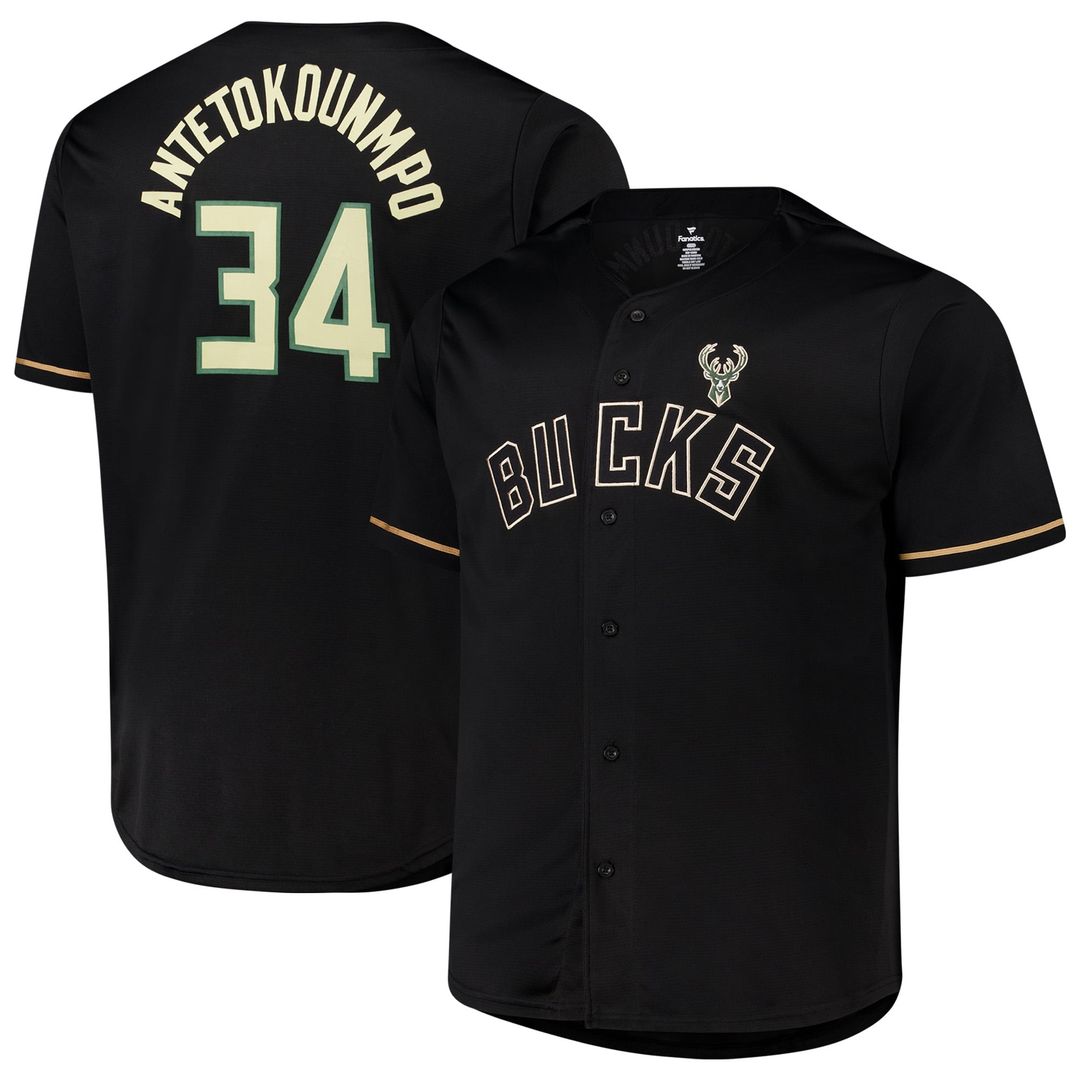 Milwaukee Bucks Giannis Antetokounmpo Profile Big & Tall Name & Number Button - Up Jersey - Black