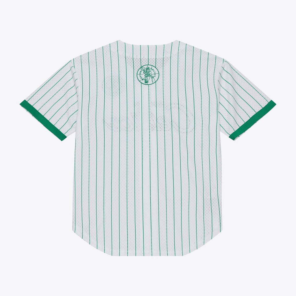 Boston Celtics Mitchell & Ness Head Coach Pinstripe Mesh Full - Button Baseball Jersey - White